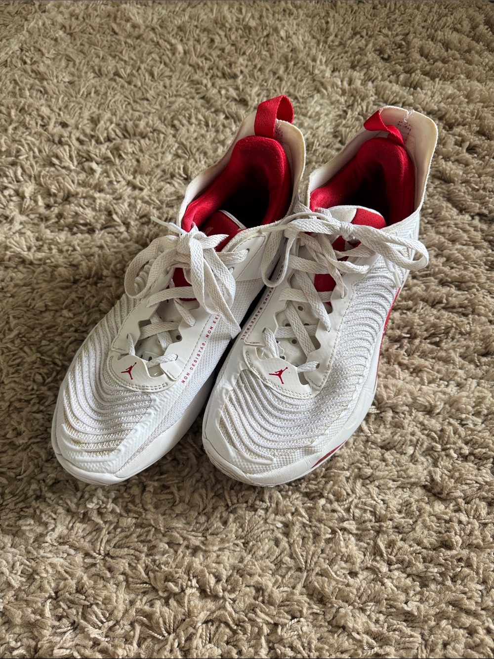 Nike White and Red Jordan Knit Basketball Shoes size 9